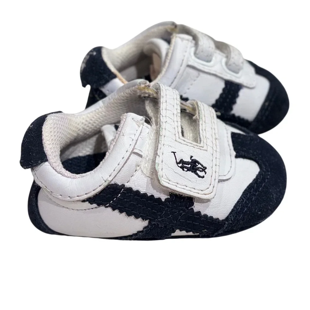 Polo Ralph Lauren Greenwich EZ Baby Shoes White Navy Leather Suede Crib‎ Size 1